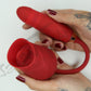 Rose tongue vibrator with thrusting dildo